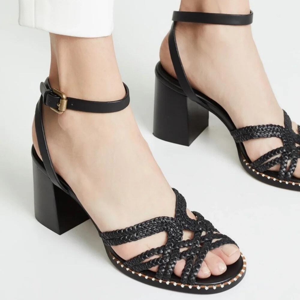 NwFlw See by Chloe Katie Sandals 39 /8.5 Woven Braided Leather Ankle Strap Heels